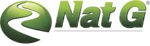 A green and white logo for the national.